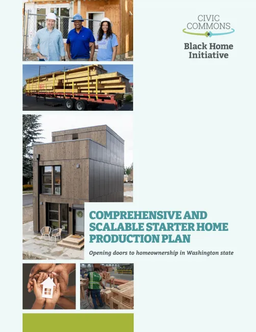 Cover page of a report with photos of starter home construction